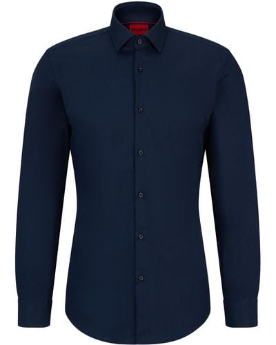HUGO Slim-fit Overhemd In Een Popeline Van Gemakkelijk Te Strijken Katoen - Blauw