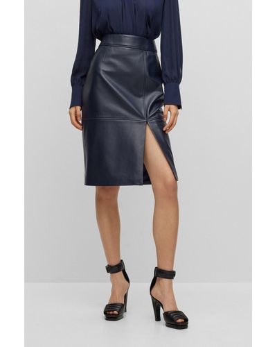 BOSS Slim-fit Pencil Skirt In Leather - Blue
