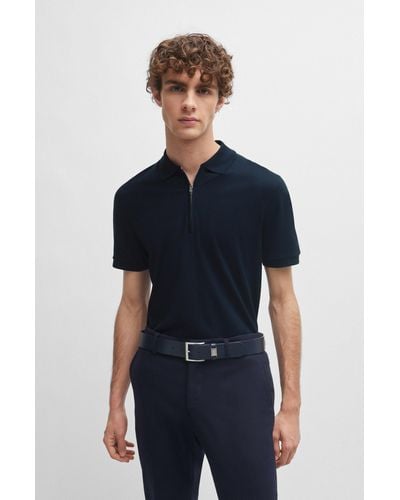 BOSS Structured-cotton Slim-fit Polo Shirt With Zip Placket - Black
