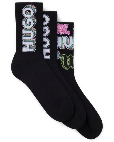 HUGO Dreier-Pack kurze Socken aus Baumwoll-Mix mit Logos - Schwarz