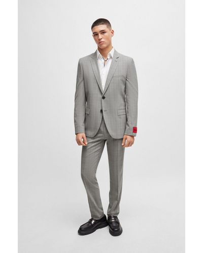 HUGO Extra-slim-fit Checked Suit In Performance-stretch Fabric - Grey