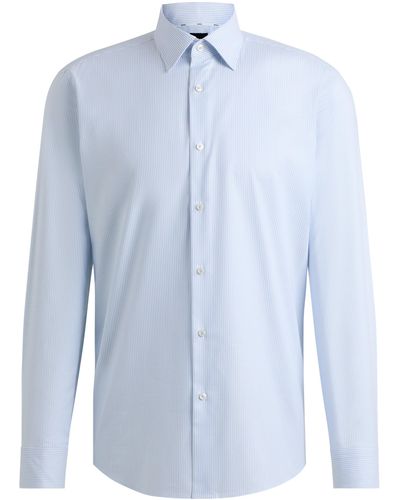 BOSS Regular-Fit Hemd aus gestreifter Stretch-Baumwolle mit bügelleichtem Finish - Blau