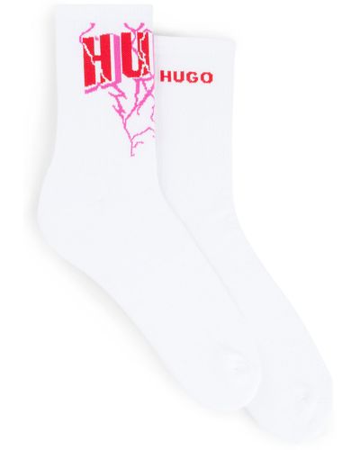 HUGO Lot de deux paires de chaussettes courtes en coton mélangé à logos - Blanc