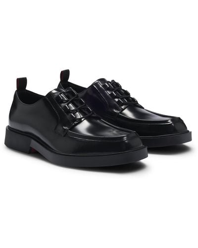 HUGO Square-toe Derby Shoes In Leather With Piping Details - Black