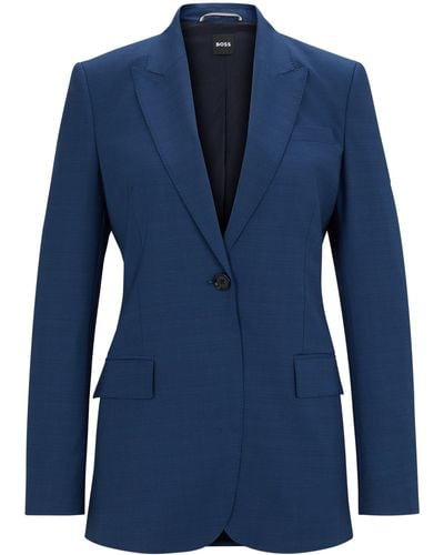 BOSS Regular-Fit Blazer aus melierter Schurwolle - Blau