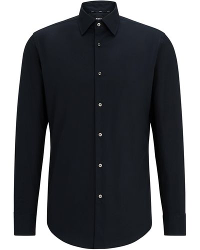 BOSS Slim-Fit Hemd aus elastischer Baumwoll-Popeline mit bügelleichtem Finish - Blau