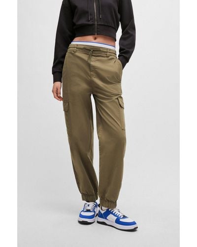 HUGO Relaxed-fit Cargo Pants In Stretch Cotton - Green