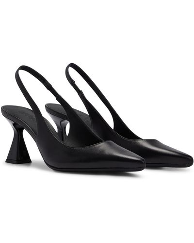 HUGO Slingback Court Shoes In Nappa Leather With Flared Heel - Black