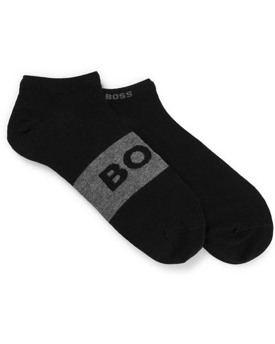 BOSS Knöchellange Socken aus Stretch-Gewebe im Zweier-Pack - Schwarz