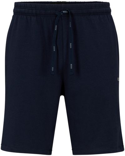BOSS Shorts aus elastischer Baumwolle mit Kontrast-Logo und Kordelzug - Blau