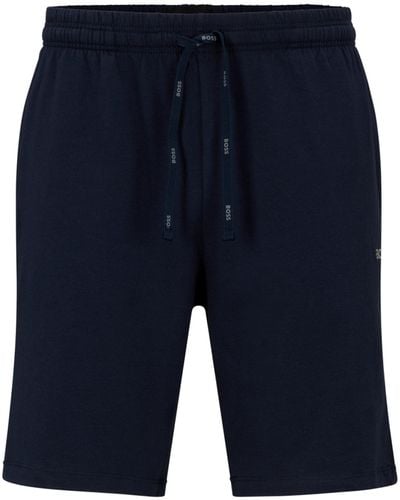 BOSS by HUGO BOSS Shorts aus elastischer Baumwolle mit Kontrast-Logo und Kordelzug - Blau