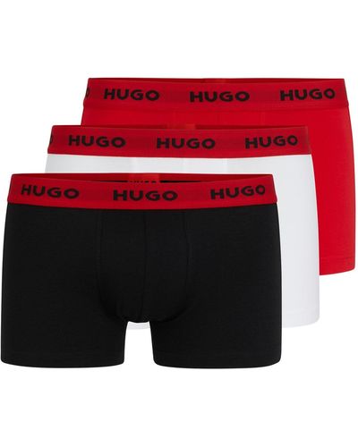 HUGO Paquete de tres calzoncillos de algodón elástico con logos en la cintura - Rojo