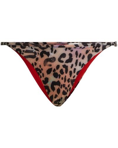 HUGO Bikinibroekje Met Luipaarddessin En Tweedelig Logobedeltje - Rood
