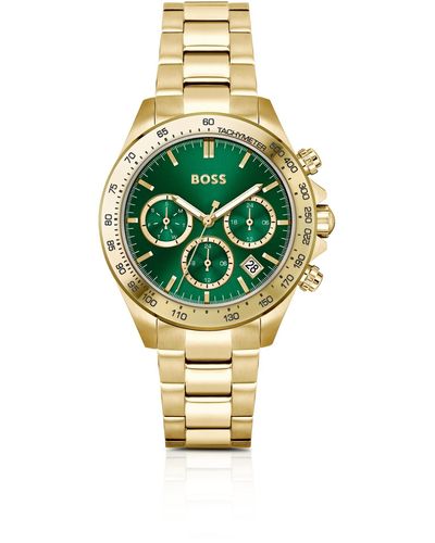 BOSS Orologio con quadrante verde, contatori multipli e bracciale a maglie - Metallizzato