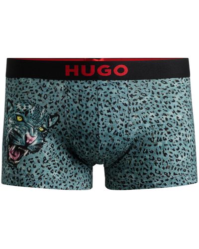 HUGO Eng anliegende Boxershorts aus Stretch-Baumwolle mit saisonalem Print, kurzem Bein und Logo-Bund - Grün