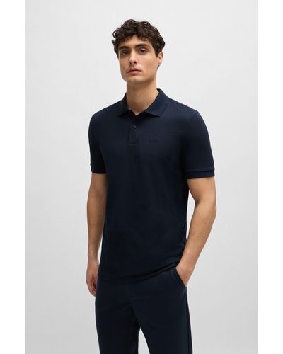 BOSS Regular-fit Polo Shirt In Cotton With Embroidered Logo - Blue