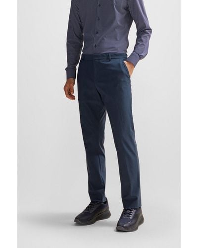 BOSS Slim-fit Trousers In Micro-patterned Performance-stretch Jersey - Blue