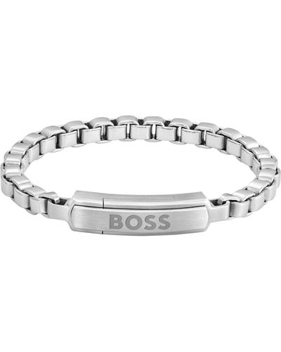 BOSS Bracelet chaîne argenté à maillons cubes avec fermoir logoté - Blanc