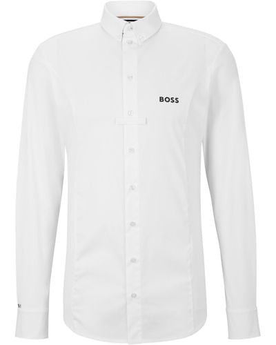 BOSS Slim-fit Wedstrijdshirt In Een Combinatie Van Materialen Voor Ruitersport - Wit