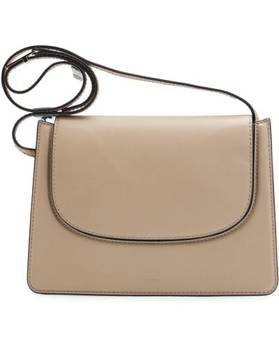 BOSS Crossbody Bag In Leather With Signature Details - Natural