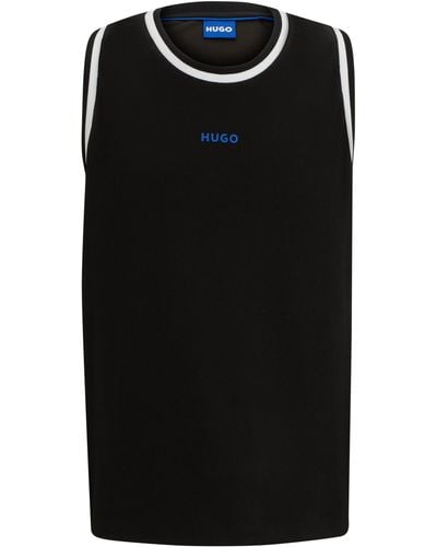 HUGO Tanktop Van Mesh Met Contrastlogo En Strepen - Zwart