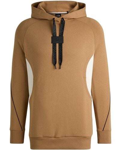 BOSS Cotton-blend Hoodie With Branded Cord Stopper - Brown