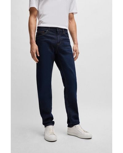 BOSS Regular-fit Jeans In Dark-blue Comfort-stretch Denim