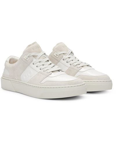 BOSS Leather Lace-up Trainers With Suede Trims - White