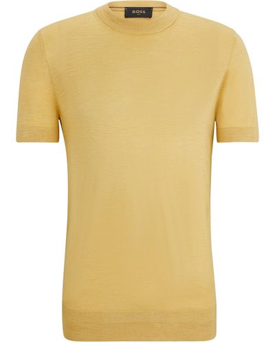 BOSS Kurzarm-Pullover aus Tussahseide - Gelb