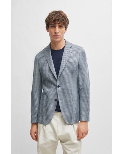 BOSS Slim-fit Jacket In All-over Patterned Jersey - Blue