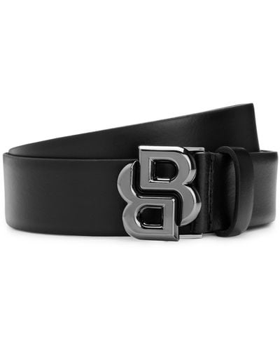BOSS Italian-leather Belt With Double B Monogram Buckle - Black