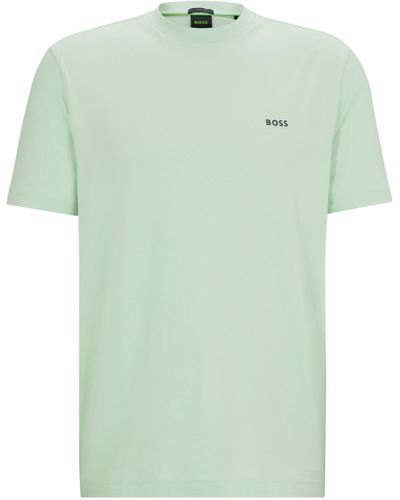 BOSS Regular-fit T-shirt Van Stretchkatoen Met Contrasterend Logo - Groen