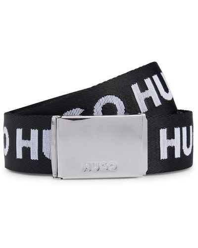 HUGO Logo-tape Belt With Branded Plaque Buckle - White