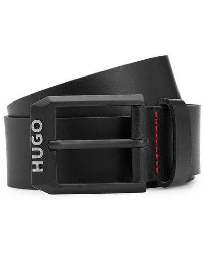 HUGO Leather Belt With Matte-black Logo-trim Buckle