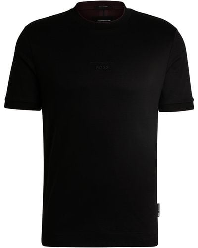 BOSS Porsche X Mercerised-cotton T-shirt With Special Branding - Black