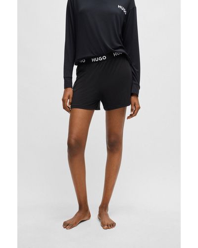 HUGO Shorts de pijama en punto elástico con logo en la cintura - Negro