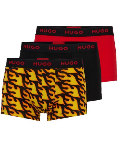 HUGO Lot de trois boxers courts en coton stretch avec taille à logo - Rouge
