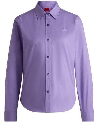 HUGO Slim-fit Blouse In Organic Cotton With Stretch - Purple