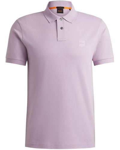 BOSS Slim-Fit Poloshirt aus Stretch-Baumwolle mit Logo-Aufnäher - Lila