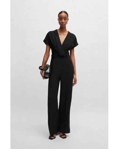 BOSS V-neck Jumpsuit With Wrap Front - Blue