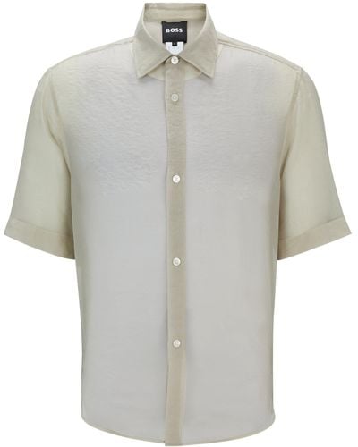BOSS Regular-Fit Hemd aus softem Organza mit Kentkragen - Grau