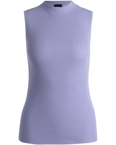 BOSS Sleeveless Mock-neck Top In Ribbed Fabric - Purple