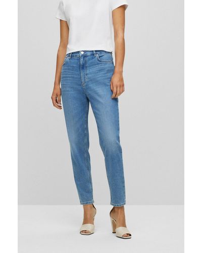 BOSS High-waisted Cropped Jeans In Blue Comfort-stretch Denim