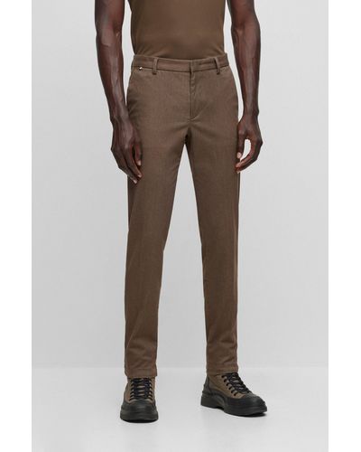 BOSS Slim-fit Chinos In A Melange Stretch-cotton Blend - Brown