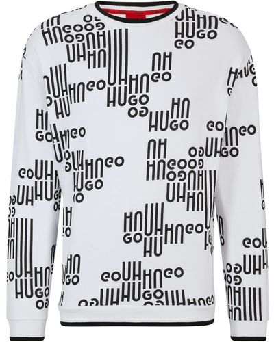 HUGO Relaxed-fit Sweater Van Katoenen Badstof Met Logoprint - Wit