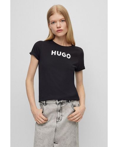 HUGO Slim-fit Logo T-shirt In Cotton Jersey - Black