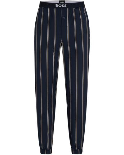 BOSS Gemusterte Pyjama-Hose aus Baumwoll-Popeline - Blau