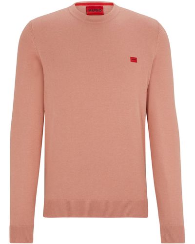 HUGO Strickpullover aus Baumwolle mit rotem Logo-Label - Pink