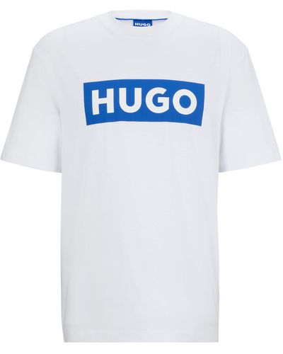 HUGO T-shirt Van Katoenen Jersey Met Blauw Logo - Wit