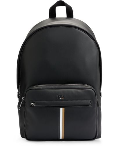 BOSS Faux-leather Backpack With Signature Stripe - Black